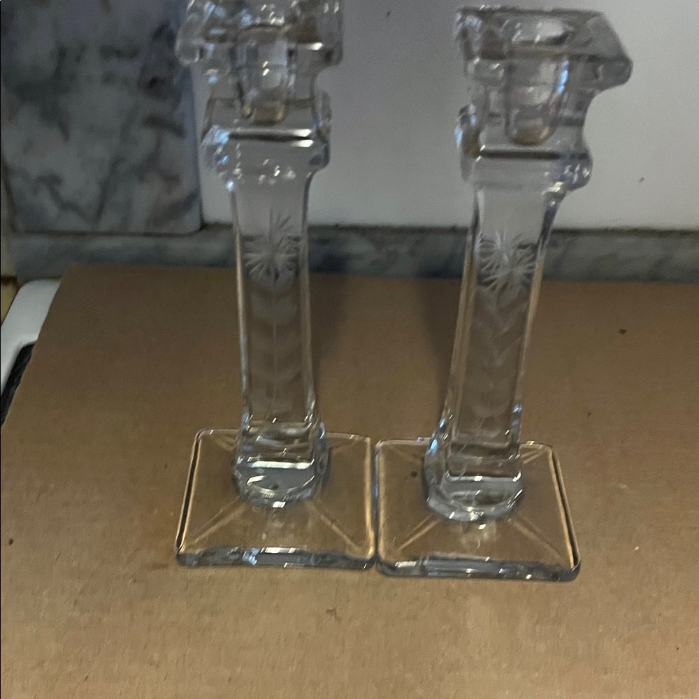 Elegant Glass Candle Holders 7 1/4 Inch